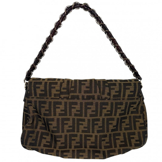 【開店SALE】 FENDI フェンディ ハンドバッグ ミア ズッカ マンマバケット Mamma Bucket 8BR614 キャンバス レザー ブラウン 茶 ゴールド金具 レディース【中古品】