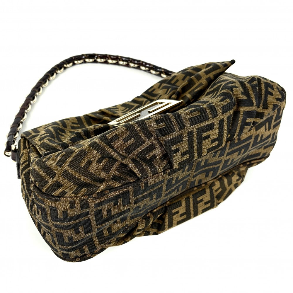 【開店SALE】 FENDI フェンディ ハンドバッグ ミア ズッカ マンマバケット Mamma Bucket 8BR614 キャンバス レザー ブラウン 茶 ゴールド金具 レディース【中古品】