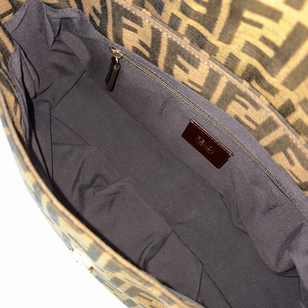 【開店SALE】 FENDI フェンディ ハンドバッグ ミア ズッカ マンマバケット Mamma Bucket 8BR614 キャンバス レザー ブラウン 茶 ゴールド金具 レディース【中古品】