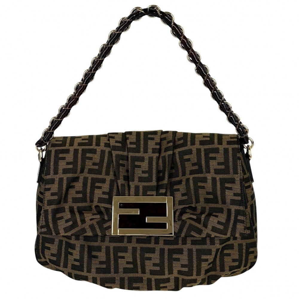 【開店SALE】 FENDI フェンディ ハンドバッグ ミア ズッカ マンマバケット Mamma Bucket 8BR614 キャンバス レザー ブラウン 茶 ゴールド金具 レディース【中古品】