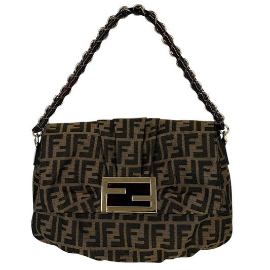 【開店SALE】 FENDI フェンディ ハンドバッグ ミア ズッカ マンマバケット Mamma Bucket 8BR614 キャンバス レザー ブラウン 茶 ゴールド金具 レディース【中古品】