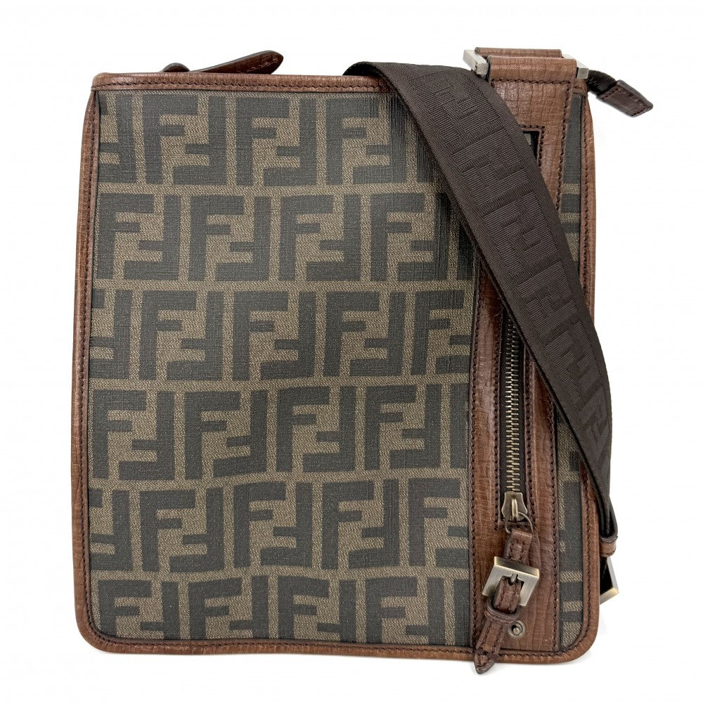 FENDI フェンディ ショルダーバッグ ズッカ 7VA204 コーティングキャンバス レザー ブラウン 茶 ゴールド金具 レディース【中古品】