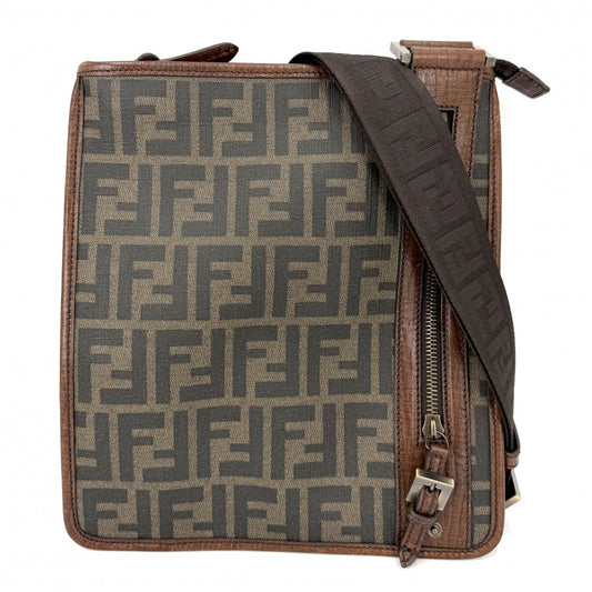 FENDI フェンディ ショルダーバッグ ズッカ 7VA204 コーティングキャンバス レザー ブラウン 茶 ゴールド金具 レディース【中古品】