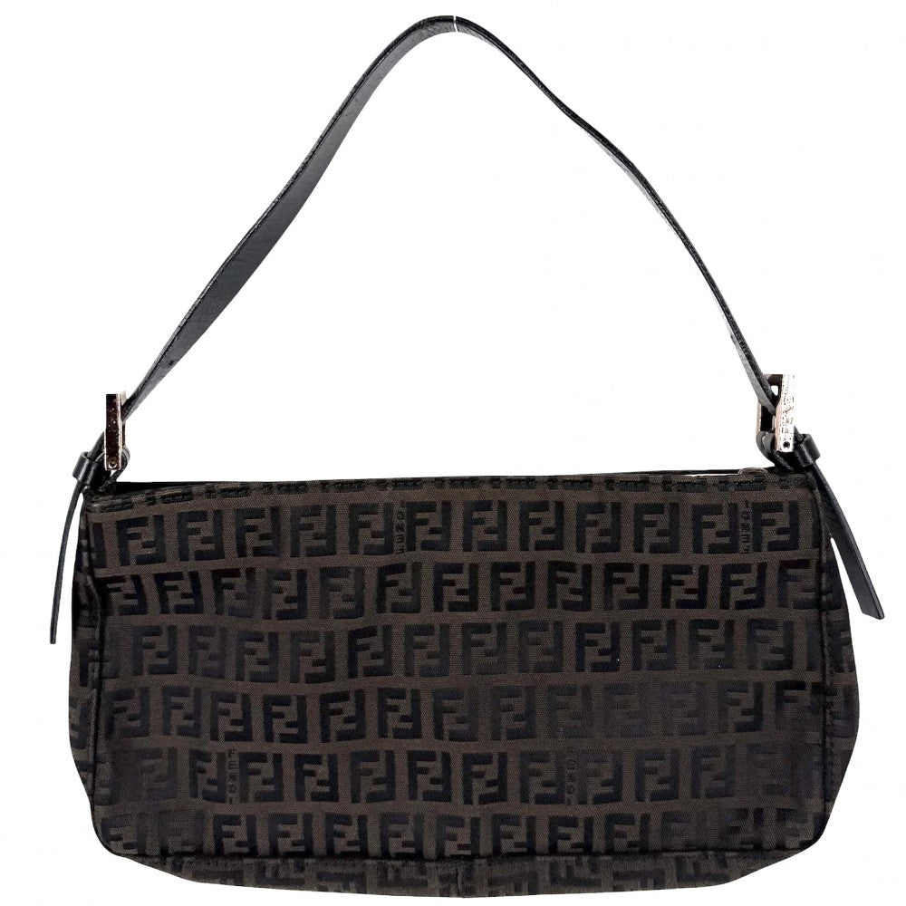 FENDI フェンディ ハンドバッグ ズッキーノ ミニバッグ かばん 鞄 キャンバス レザー ブラウン 茶 ブラック 黒 ピンクゴールド金具 レディース【中古品】