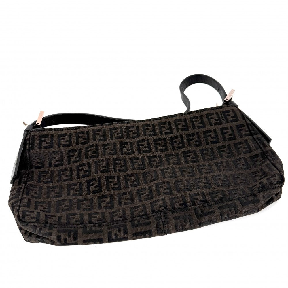 FENDI フェンディ ハンドバッグ ズッキーノ ミニバッグ かばん 鞄 キャンバス レザー ブラウン 茶 ブラック 黒 ピンクゴールド金具 レディース【中古品】