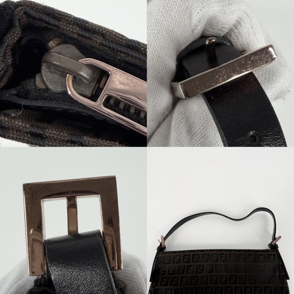 FENDI フェンディ ハンドバッグ ズッキーノ ミニバッグ かばん 鞄 キャンバス レザー ブラウン 茶 ブラック 黒 ピンクゴールド金具 レディース【中古品】