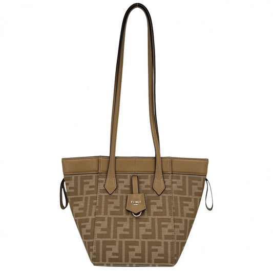 FENDI フェンディ ショルダーバッグ ズッカ オリガミ ミニ Origami 8BS083 コーティングキャンバス レザー ベージュ ゴールド金具 レディース【中古品】