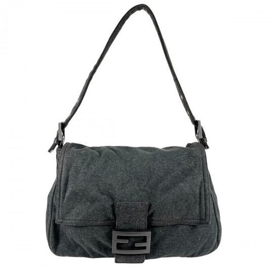 FENDI フェンディ ショルダーバッグ マンマバゲット ワンショルダー 26325 コットンジャージー グレー ブラック×シルバー金具 レディース【中古品】