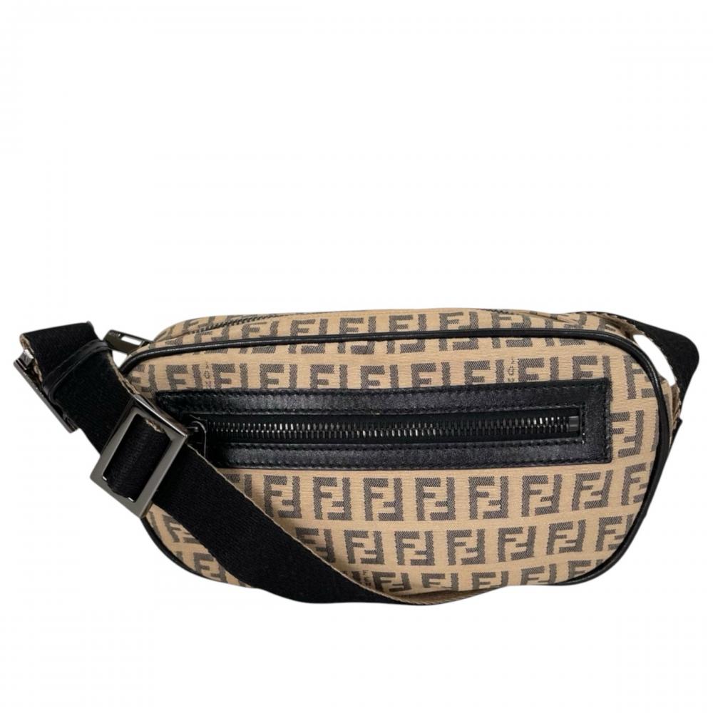 FENDI フェンディ ショルダーバッグ ズッキーノ ミニマル 8BR324 キャンバス レザー ブラウン 茶 シルバー金具 レディース【中古品】