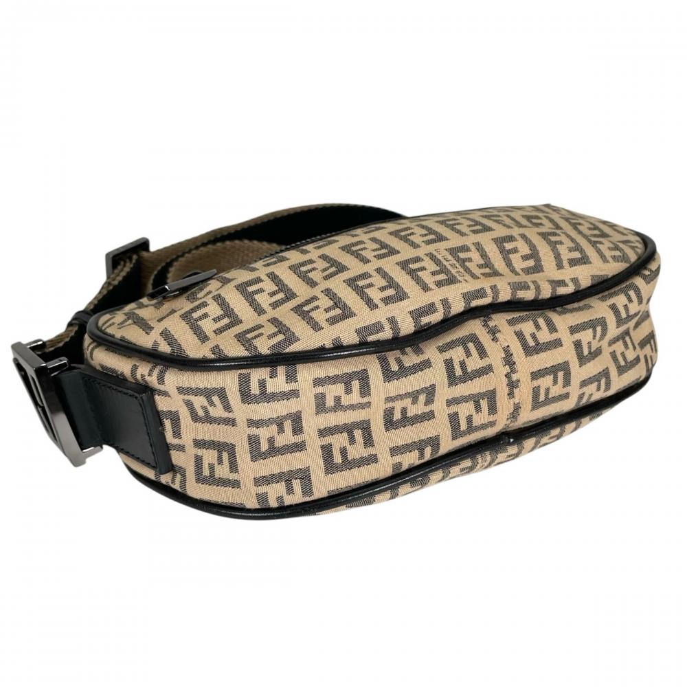 FENDI フェンディ ショルダーバッグ ズッキーノ ミニマル 8BR324 キャンバス レザー ブラウン 茶 シルバー金具 レディース【中古品】