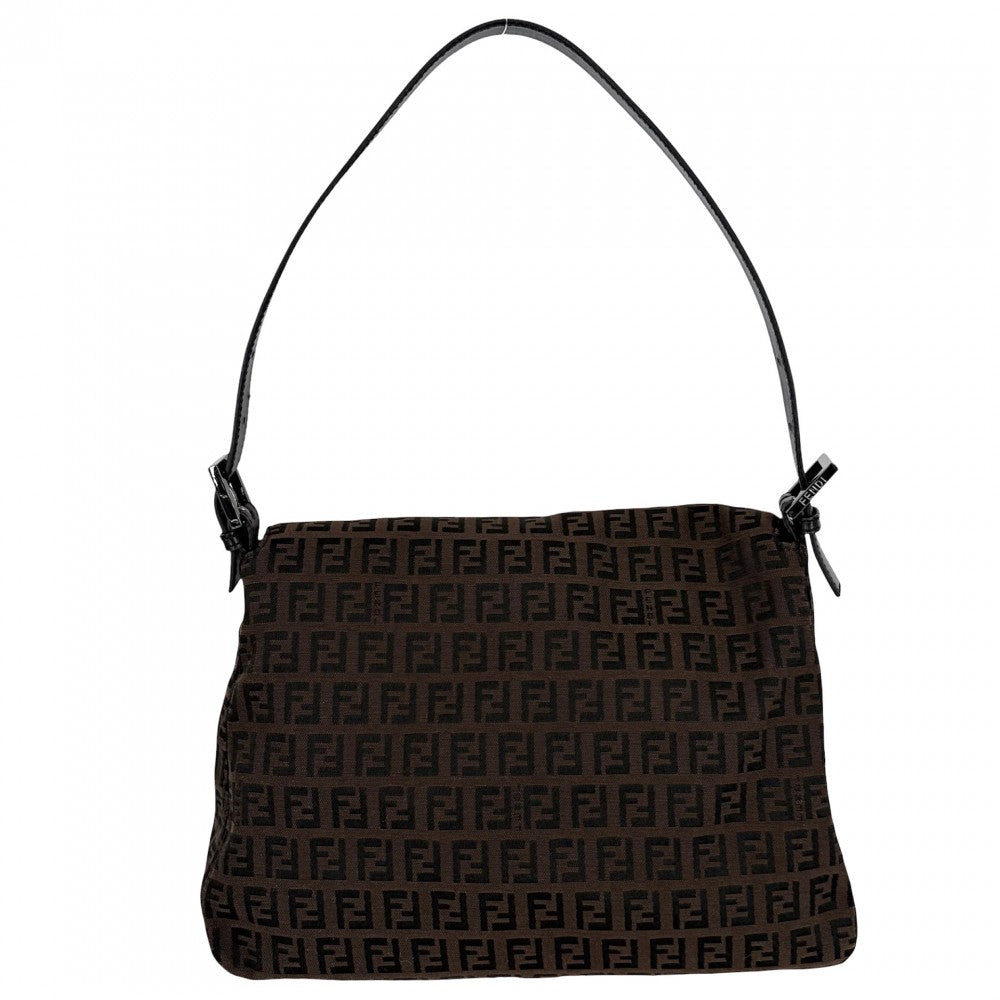FENDI フェンディ ショルダーバッグ ズッキーノ マンマバケット ワンショルダー Mamma Bucket 8BR001 キャンバス レザー ブラウン 茶 ブラック 黒 ガンメタル金具 レディース【中古品】