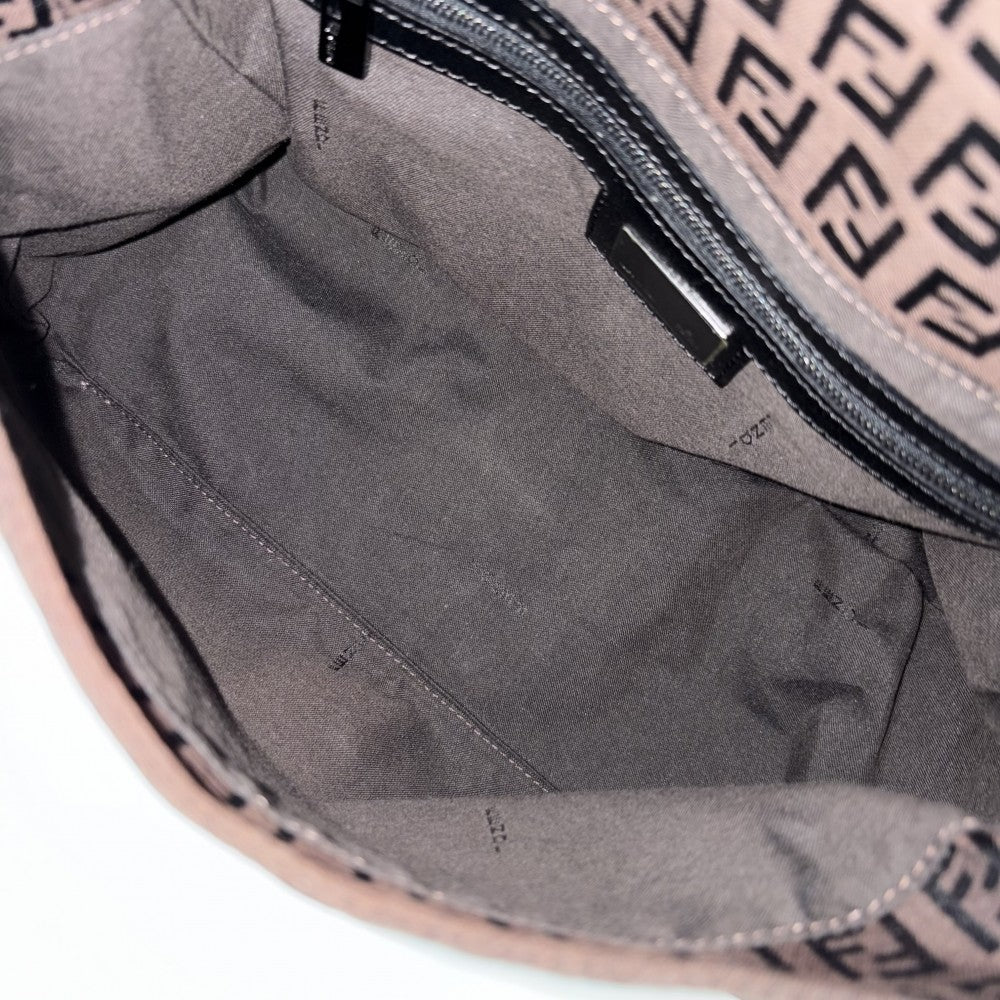 FENDI フェンディ ショルダーバッグ ズッキーノ マンマバケット ワンショルダー Mamma Bucket 8BR001 キャンバス レザー ブラウン 茶 ブラック 黒 ガンメタル金具 レディース【中古品】