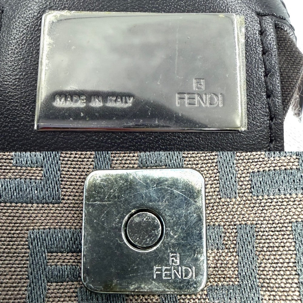 FENDI フェンディ ショルダーバッグ ズッキーノ マンマバケット ワンショルダー Mamma Bucket 8BR001 キャンバス レザー ブラウン 茶 ブラック 黒 ガンメタル金具 レディース【中古品】