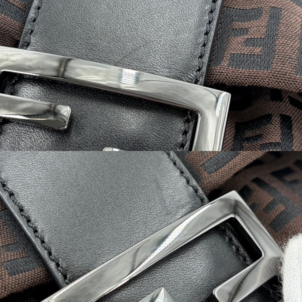 FENDI フェンディ ショルダーバッグ ズッキーノ マンマバケット ワンショルダー Mamma Bucket 8BR001 キャンバス レザー ブラウン 茶 ブラック 黒 ガンメタル金具 レディース【中古品】