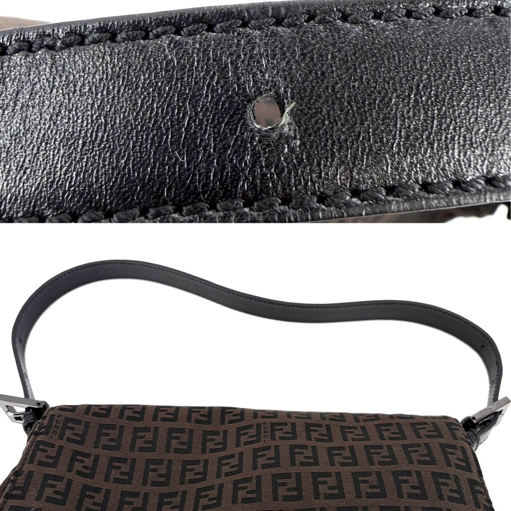 FENDI フェンディ ショルダーバッグ ズッキーノ マンマバケット ワンショルダー Mamma Bucket 8BR001 キャンバス レザー ブラウン 茶 ブラック 黒 ガンメタル金具 レディース【中古品】