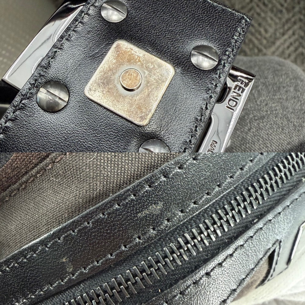 FENDI フェンディ ショルダーバッグ ズッキーノ マンマバケット ワンショルダー Mamma Bucket 8BR001 キャンバス レザー ブラウン 茶 ブラック 黒 ガンメタル金具 レディース【中古品】