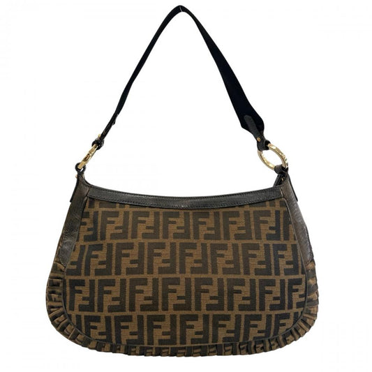 FENDI フェンディ ショルダーバッグ ズッカ ワンショルダー 8BR494 カーフ ジャガードキャンバス ブラウン 茶 ゴールド金具 レディース【中古品】