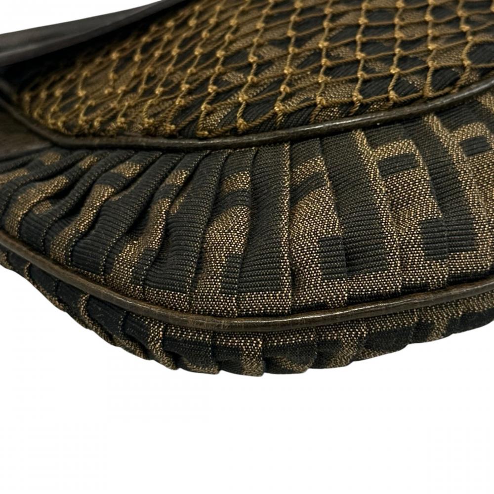 FENDI フェンディ ショルダーバッグ ズッカ ワンショルダー 8BR494 カーフ ジャガードキャンバス ブラウン 茶 ゴールド金具 レディース【中古品】