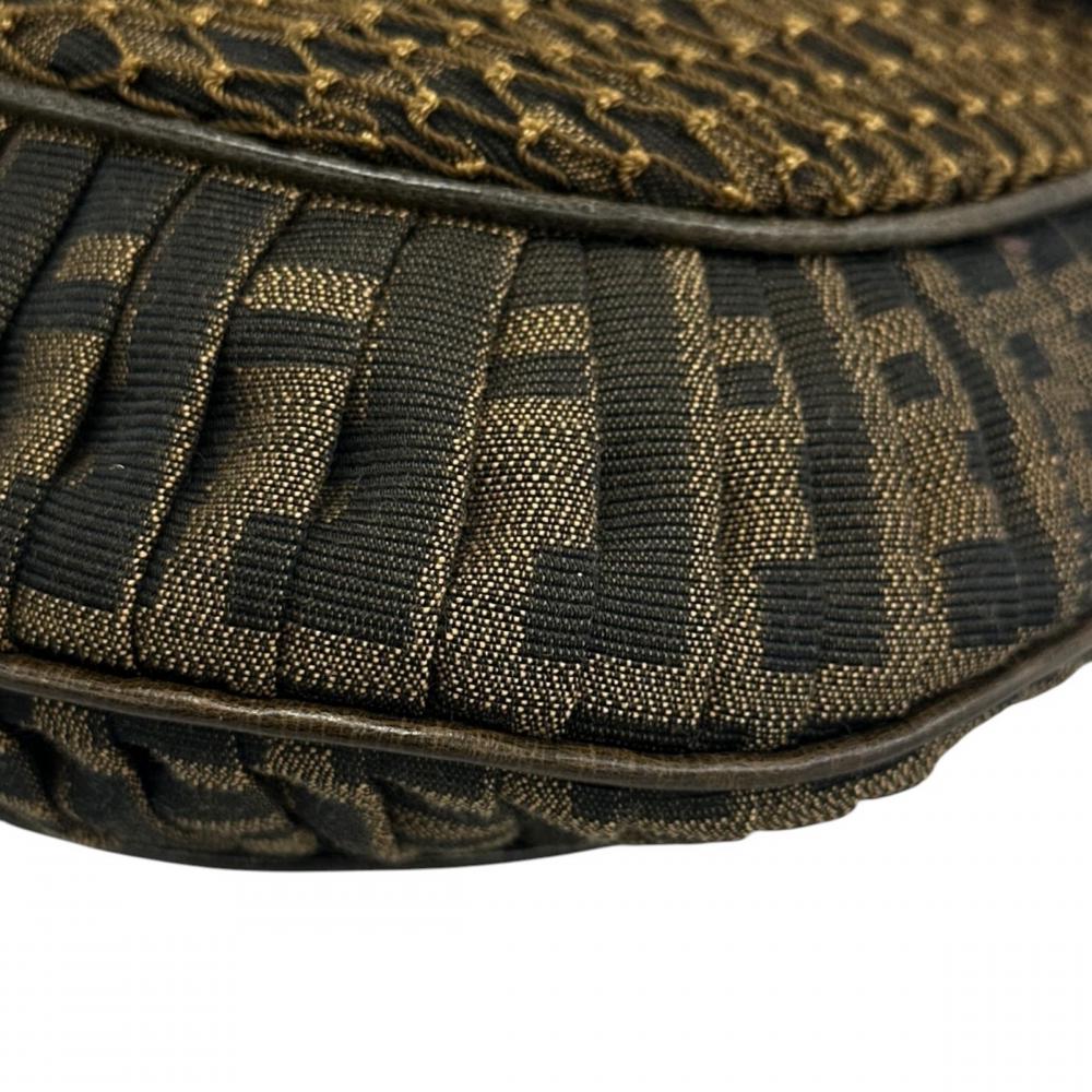 FENDI フェンディ ショルダーバッグ ズッカ ワンショルダー 8BR494 カーフ ジャガードキャンバス ブラウン 茶 ゴールド金具 レディース【中古品】