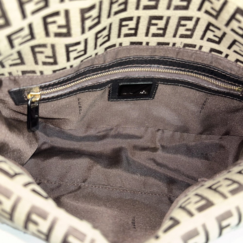 FENDI フェンディ ハンドバッグ ズッキーノ ミニマンマバケット Mamma Bucket 8BR003 キャンバス レザー ブラウン 茶 ベージュ ガンメタル金具 レディース【中古品】