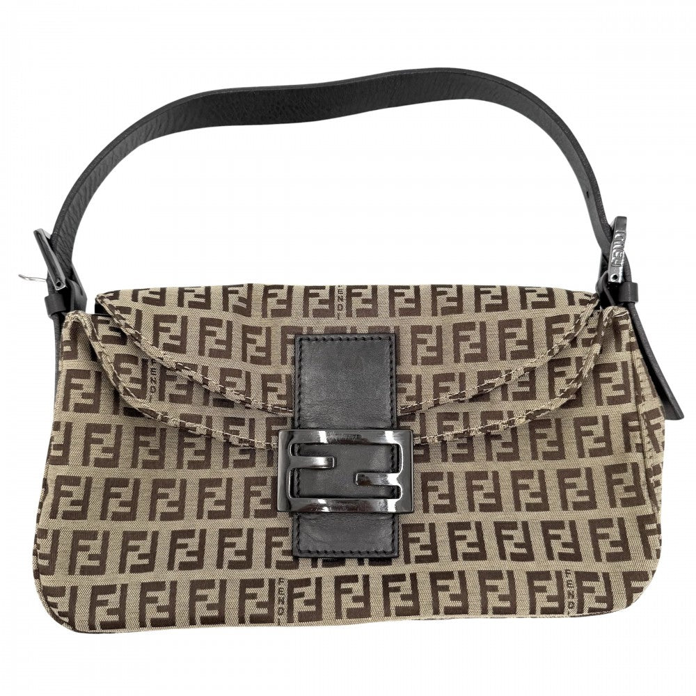 FENDI フェンディ ハンドバッグ ズッキーノ ミニマンマバケット Mamma Bucket 8BR003 キャンバス レザー ブラウン 茶 ベージュ ガンメタル金具 レディース【中古品】
