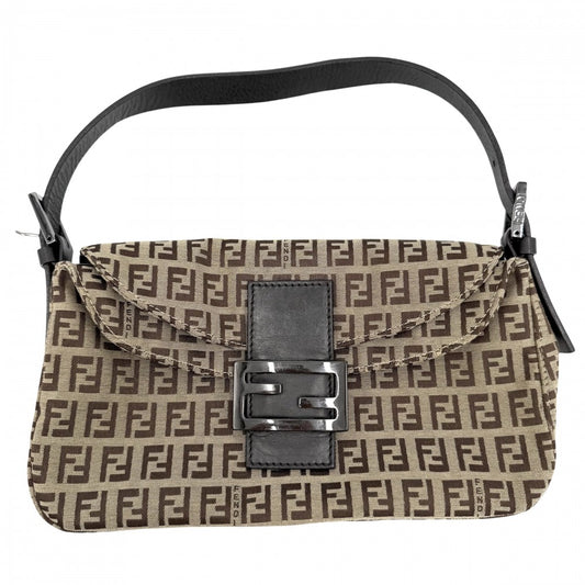 FENDI フェンディ ハンドバッグ ズッキーノ ミニマンマバケット Mamma Bucket 8BR003 キャンバス レザー ブラウン 茶 ベージュ ガンメタル金具 レディース【中古品】