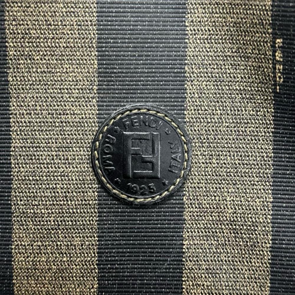 FENDI フェンディ ショルダーバッグ ペカン 巾着型 FFロゴ PVCコーティングキャンバス ブラウン 茶 ブラック 黒 ゴールド金具 レディース【中古品】