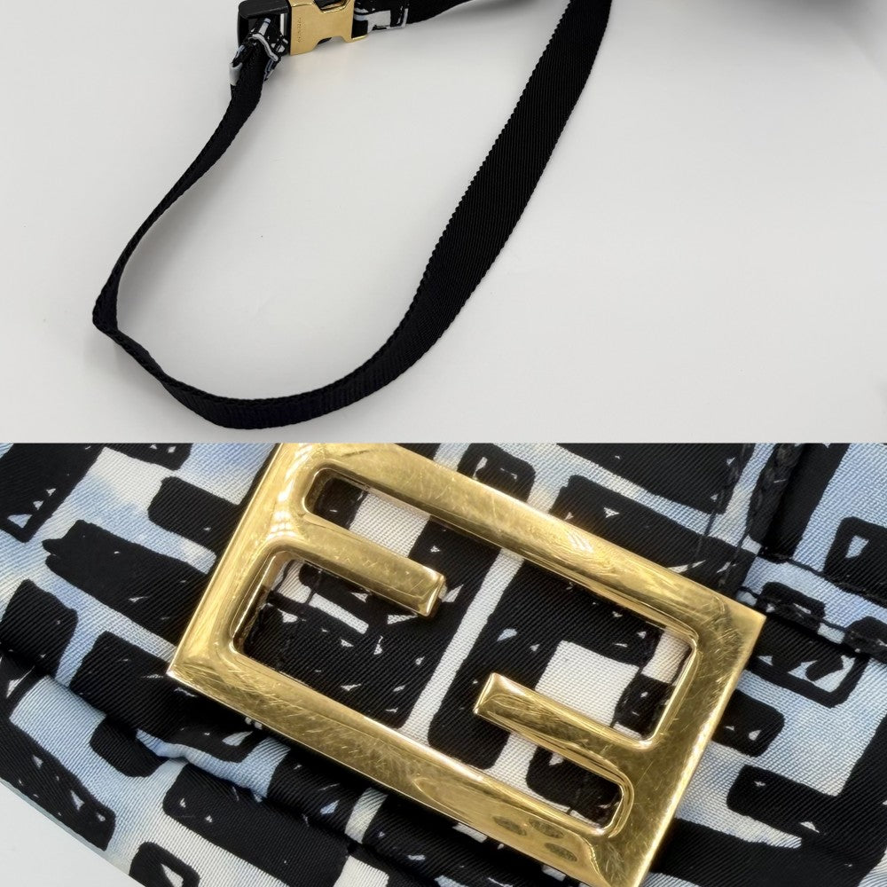 FENDI フェンディ 2WAY ズッカ ショルダーバッグ ボディバッグ Joshua Vides ジョシュアヴィーダスコラボ 8BR784 ナイロン ブルー 青 ブラック 黒 ゴールド金具 ユニセックス【中古品】