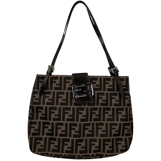 FENDI フェンディ トートバッグ ズッカ ハンドバッグ キャンバス レザー ブラウン 茶 シルバー金具 レディース【中古品】