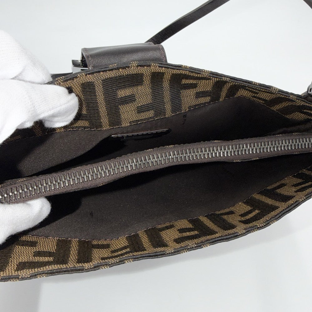 FENDI フェンディ トートバッグ ズッカ ハンドバッグ キャンバス レザー ブラウン 茶 シルバー金具 レディース【中古品】