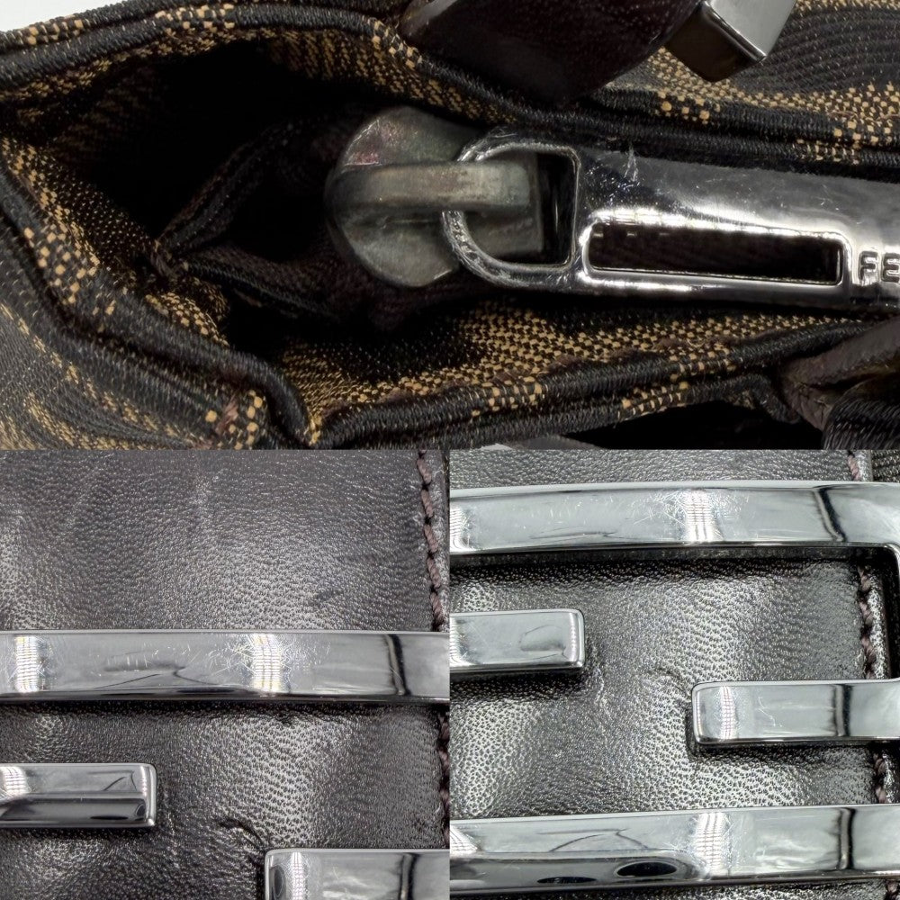 FENDI フェンディ トートバッグ ズッカ ハンドバッグ キャンバス レザー ブラウン 茶 シルバー金具 レディース【中古品】