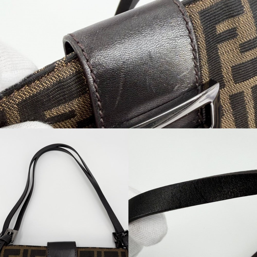 FENDI フェンディ トートバッグ ズッカ ハンドバッグ キャンバス レザー ブラウン 茶 シルバー金具 レディース【中古品】
