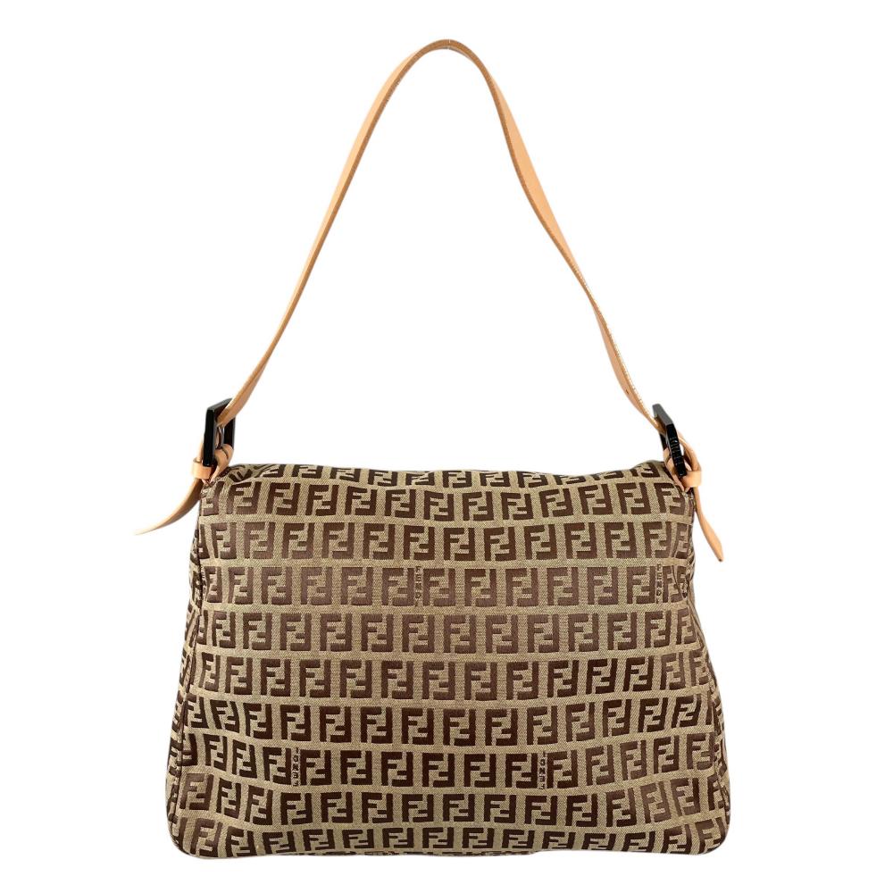 FENDI フェンディ ハンドバッグ マンマバケット ズッキーノ ワンショルダー 8BR001 キャンバス レザー ブラウン 茶 シルバー金具 レディース【中古品】