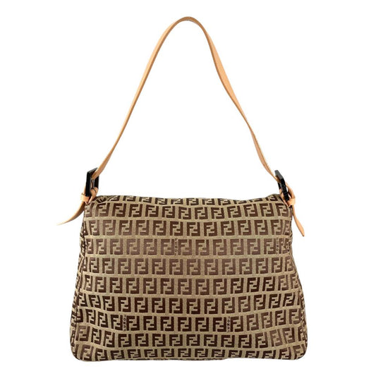 FENDI フェンディ ハンドバッグ マンマバケット ズッキーノ ワンショルダー 8BR001 キャンバス レザー ブラウン 茶 シルバー金具 レディース【中古品】