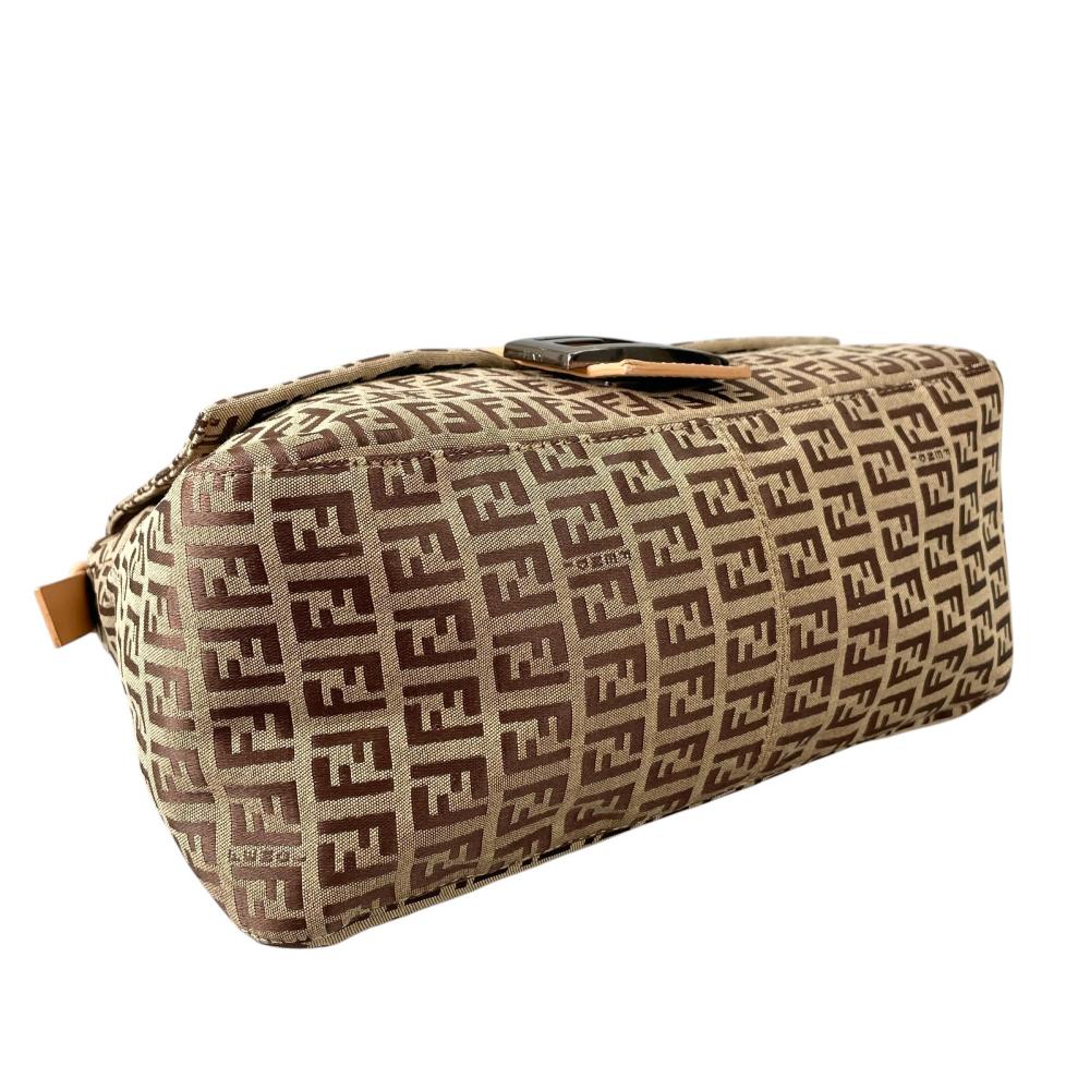FENDI フェンディ ハンドバッグ マンマバケット ズッキーノ ワンショルダー 8BR001 キャンバス レザー ブラウン 茶 シルバー金具 レディース【中古品】