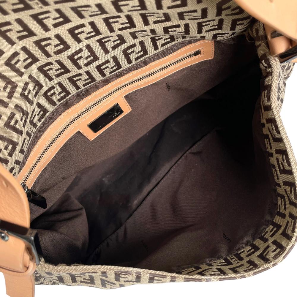 FENDI フェンディ ハンドバッグ マンマバケット ズッキーノ ワンショルダー 8BR001 キャンバス レザー ブラウン 茶 シルバー金具 レディース【中古品】