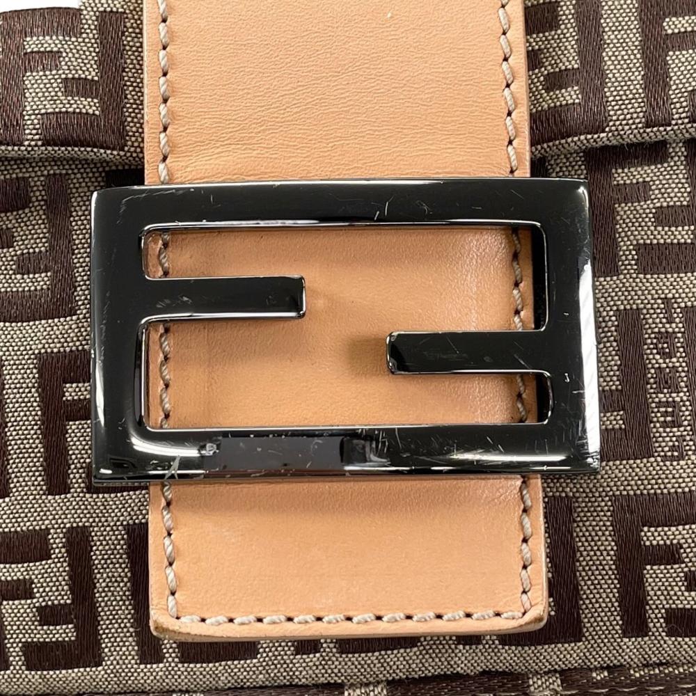 FENDI フェンディ ハンドバッグ マンマバケット ズッキーノ ワンショルダー 8BR001 キャンバス レザー ブラウン 茶 シルバー金具 レディース【中古品】