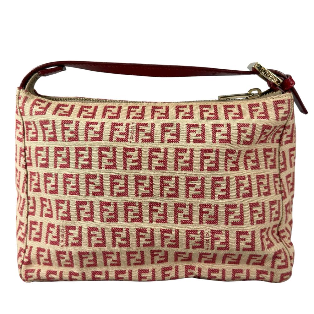 FENDI フェンディ ハンドバッグ ズッキーノ FFロゴ 8N0005 ナイロン レッド 赤 ゴールド金具 レディース【中古品】