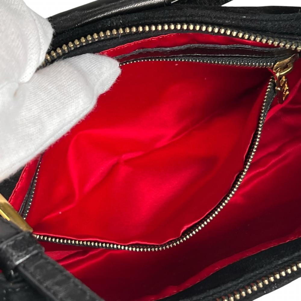 FENDI フェンディ ショルダーバッグ マンマバケット ロゴ金具 スウェード レザー ブラック 黒 レッド 赤 ゴールド金具 レディース【中古品】