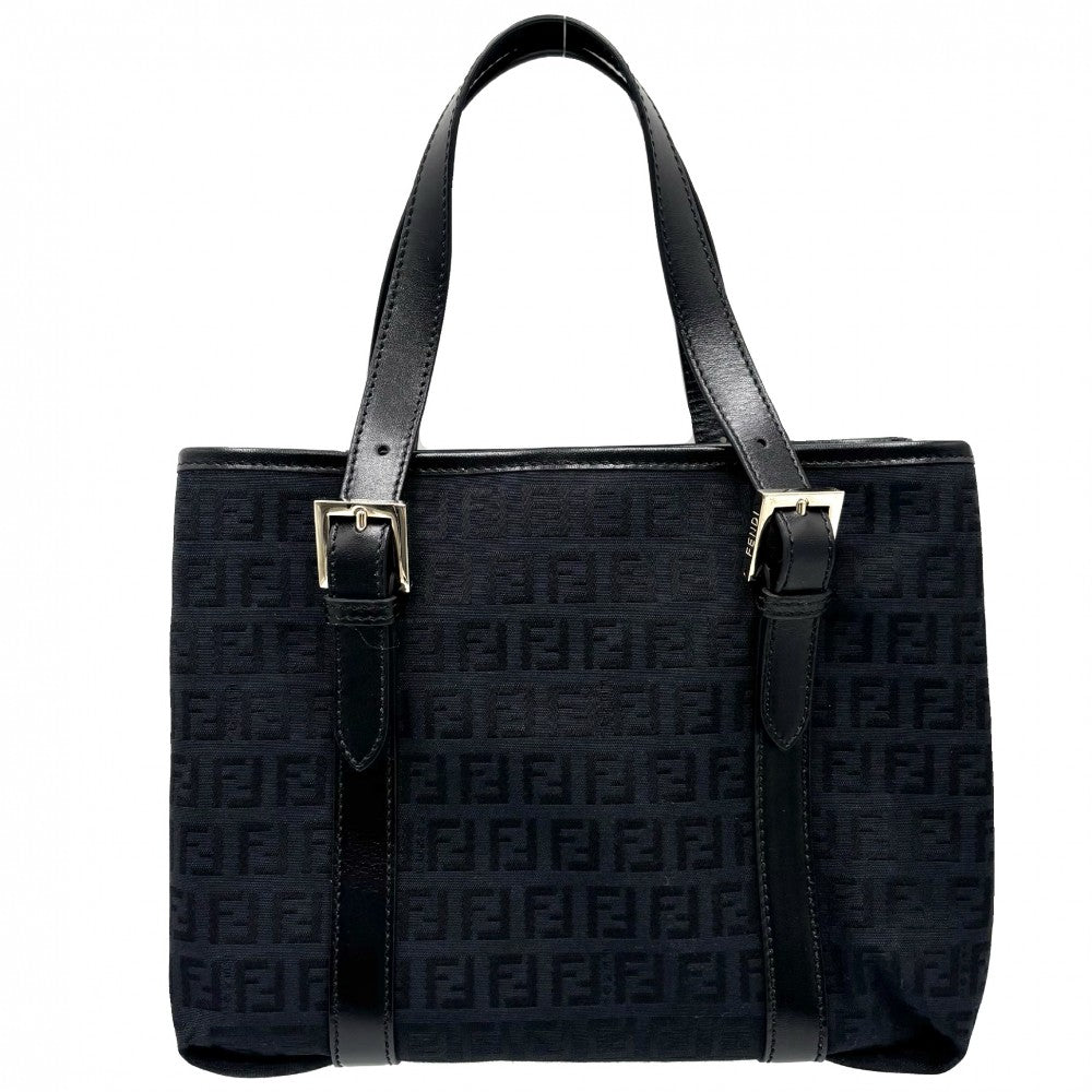 FENDI フェンディ ハンドバッグ ズッキーノ トートバッグ 鞄 かばん 8BH237 キャンバス レザー ブラック 黒 ゴールド金具 レディース【中古品】