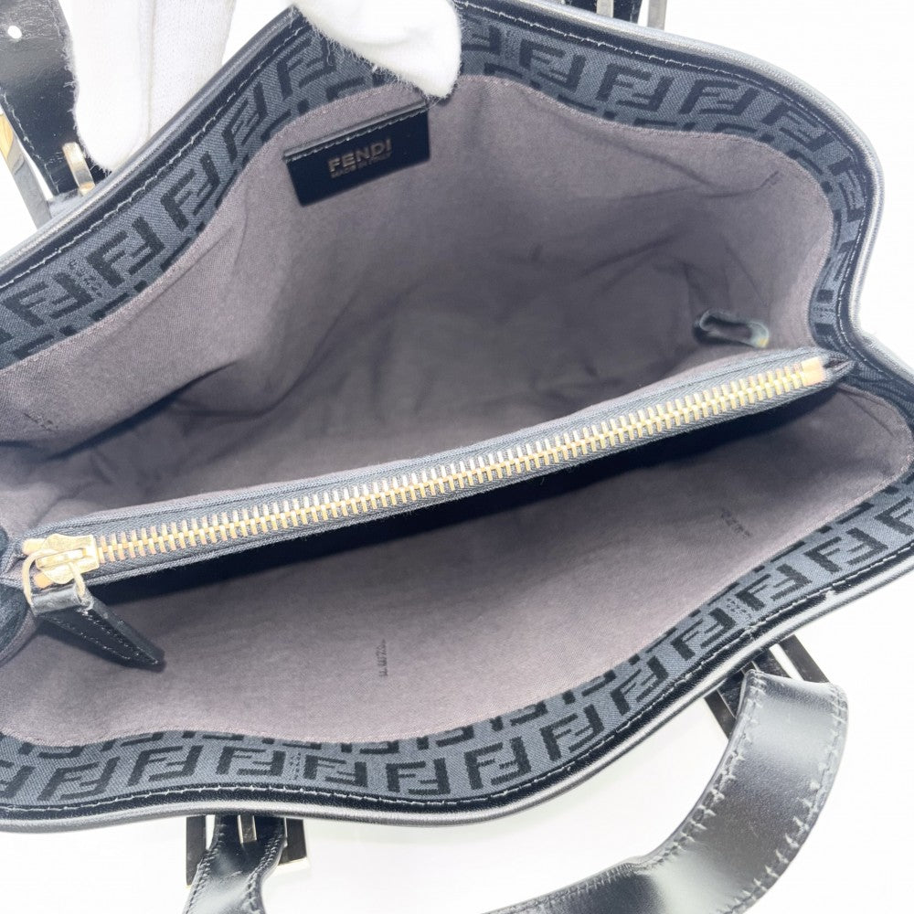 FENDI フェンディ ハンドバッグ ズッキーノ トートバッグ 鞄 かばん 8BH237 キャンバス レザー ブラック 黒 ゴールド金具 レディース【中古品】
