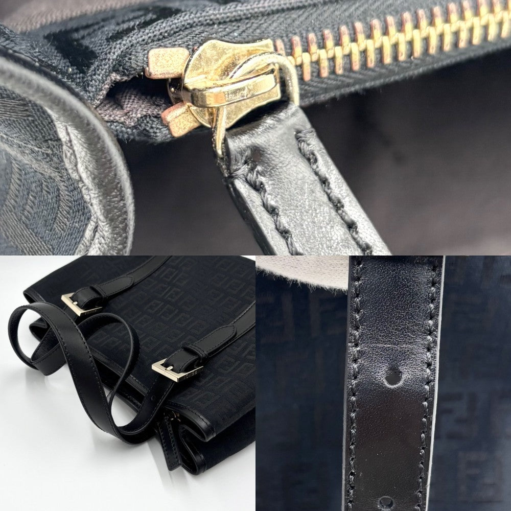 FENDI フェンディ ハンドバッグ ズッキーノ トートバッグ 鞄 かばん 8BH237 キャンバス レザー ブラック 黒 ゴールド金具 レディース【中古品】