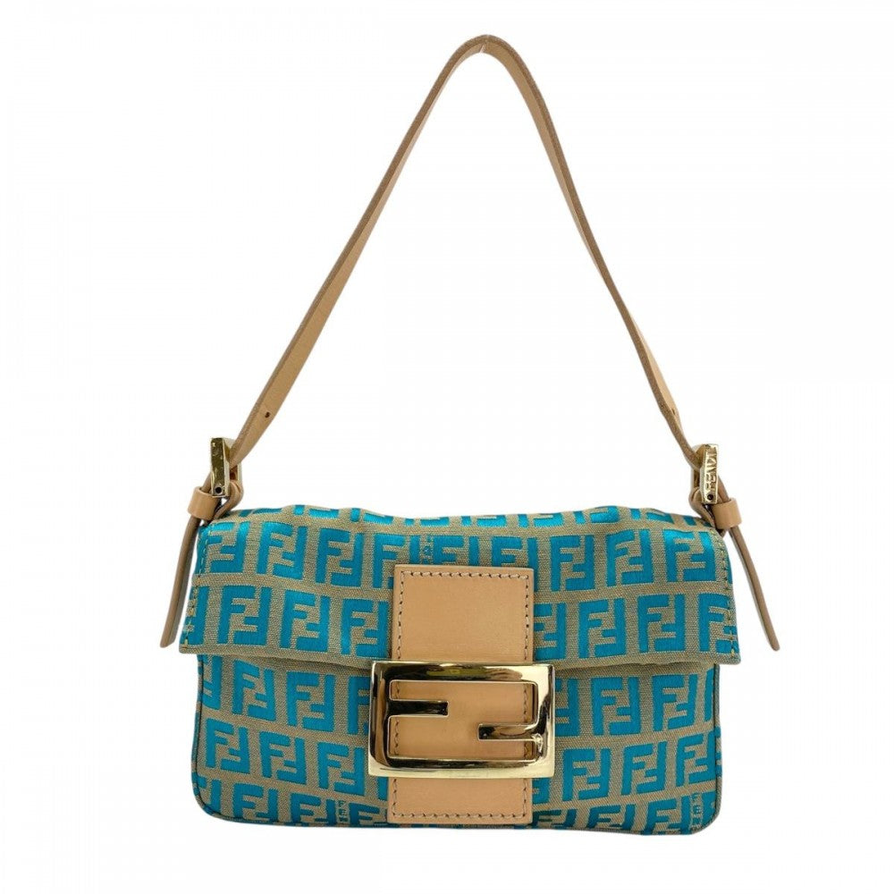 【開店SALE】 FENDI フェンディ ショルダーバッグ ズッキーノ ミニマンマバケット ワンショルダーバッグ ハンドバッグ 8BK005 キャンバス レザー ブルー 青 ベージュ ゴールド金具 レディース【中古品】