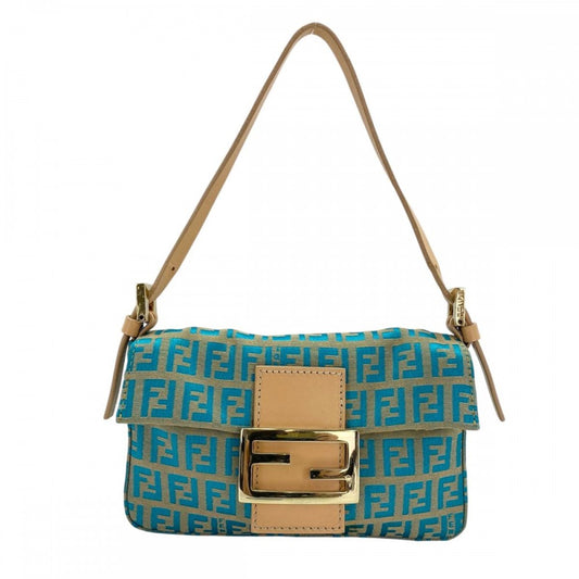 【開店SALE】 FENDI フェンディ ショルダーバッグ ズッキーノ ミニマンマバケット ワンショルダーバッグ ハンドバッグ 8BK005 キャンバス レザー ブルー 青 ベージュ ゴールド金具 レディース【中古品】