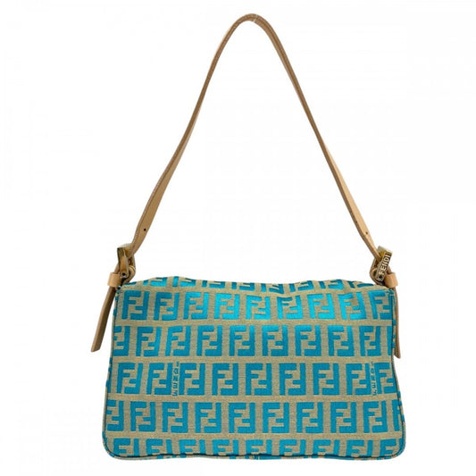 【開店SALE】 FENDI フェンディ ショルダーバッグ ズッキーノ ミニマンマバケット ワンショルダーバッグ ハンドバッグ 8BK005 キャンバス レザー ブルー 青 ベージュ ゴールド金具 レディース【中古品】