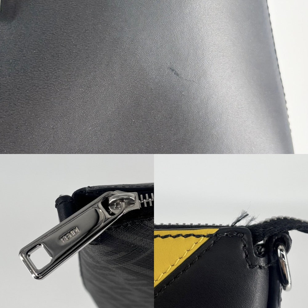 FENDI フェンディ ショルダーバッグ ダイアゴナルメッセンジャーバッグ FF セカンドバッグ 2WAY 7VA470 レザー グレー イエロー シルバー金具 メンズ【中古品】