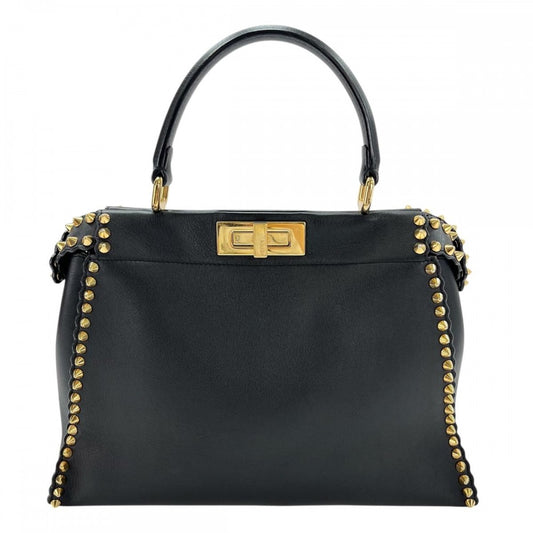 FENDI フェンディ ハンドバッグ ピーカブー レギュラー スタッズ 8BN290 ブラック 黒 ゴールド金具 レディース【中古品】