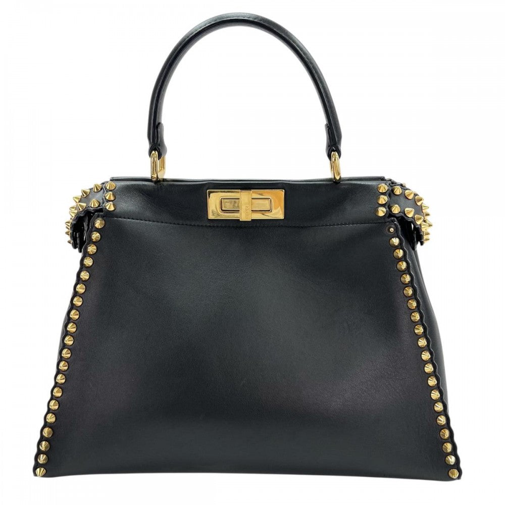 FENDI フェンディ ハンドバッグ ピーカブー レギュラー スタッズ 8BN290 ブラック 黒 ゴールド金具 レディース【中古品】