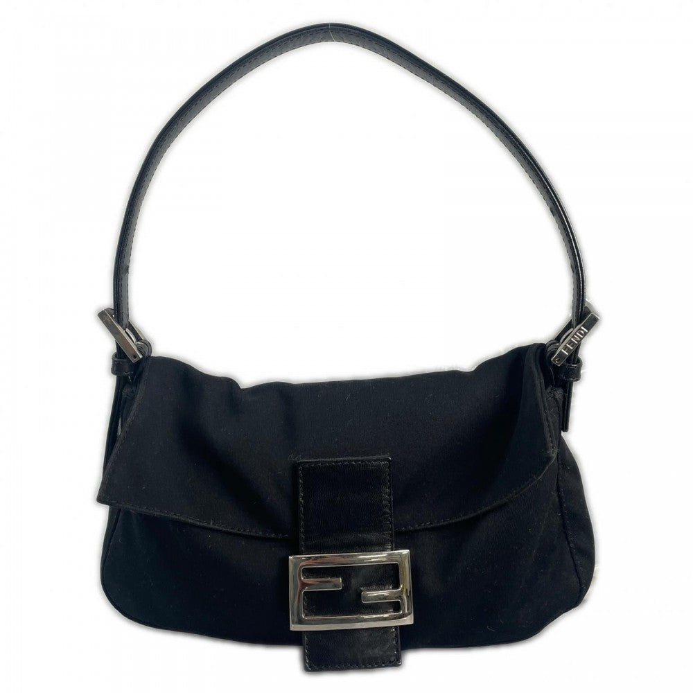 FENDI フェンディ ハンドバッグ ﾏﾝﾏﾊﾞｹｯﾄ サテン ブラック 黒 シルバー金具 レディース【中古品】