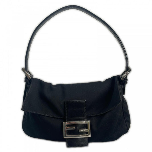 FENDI フェンディ ハンドバッグ ﾏﾝﾏﾊﾞｹｯﾄ サテン ブラック 黒 シルバー金具 レディース【中古品】